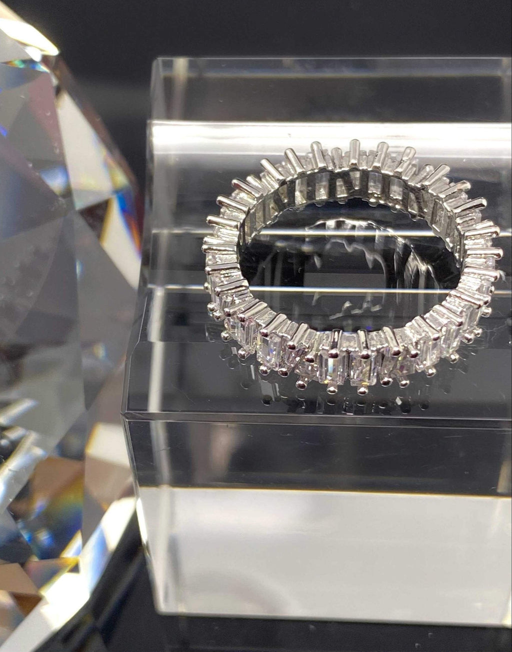 Diamond Baguette Eternity Ring Sterling Silver Band