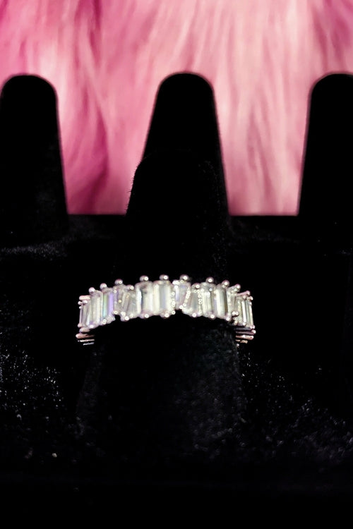 Diamond Baguette Eternity Ring Sterling Silver Band 8