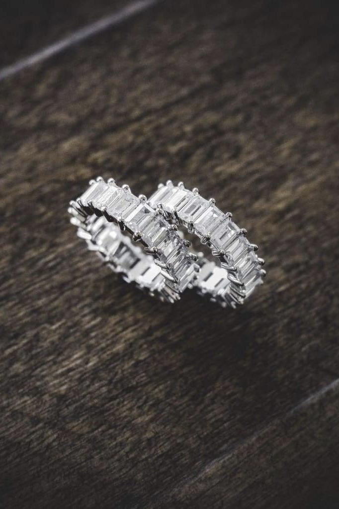 Diamond Baguette Eternity Ring Sterling Silver Band