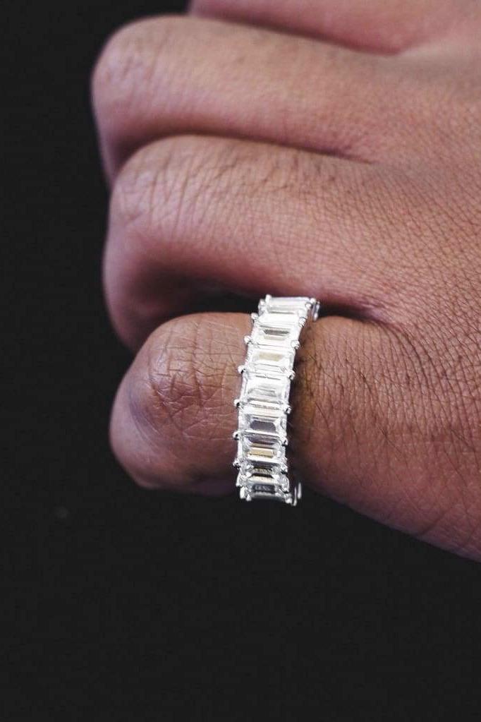 Diamond Baguette Eternity Ring Sterling Silver Band