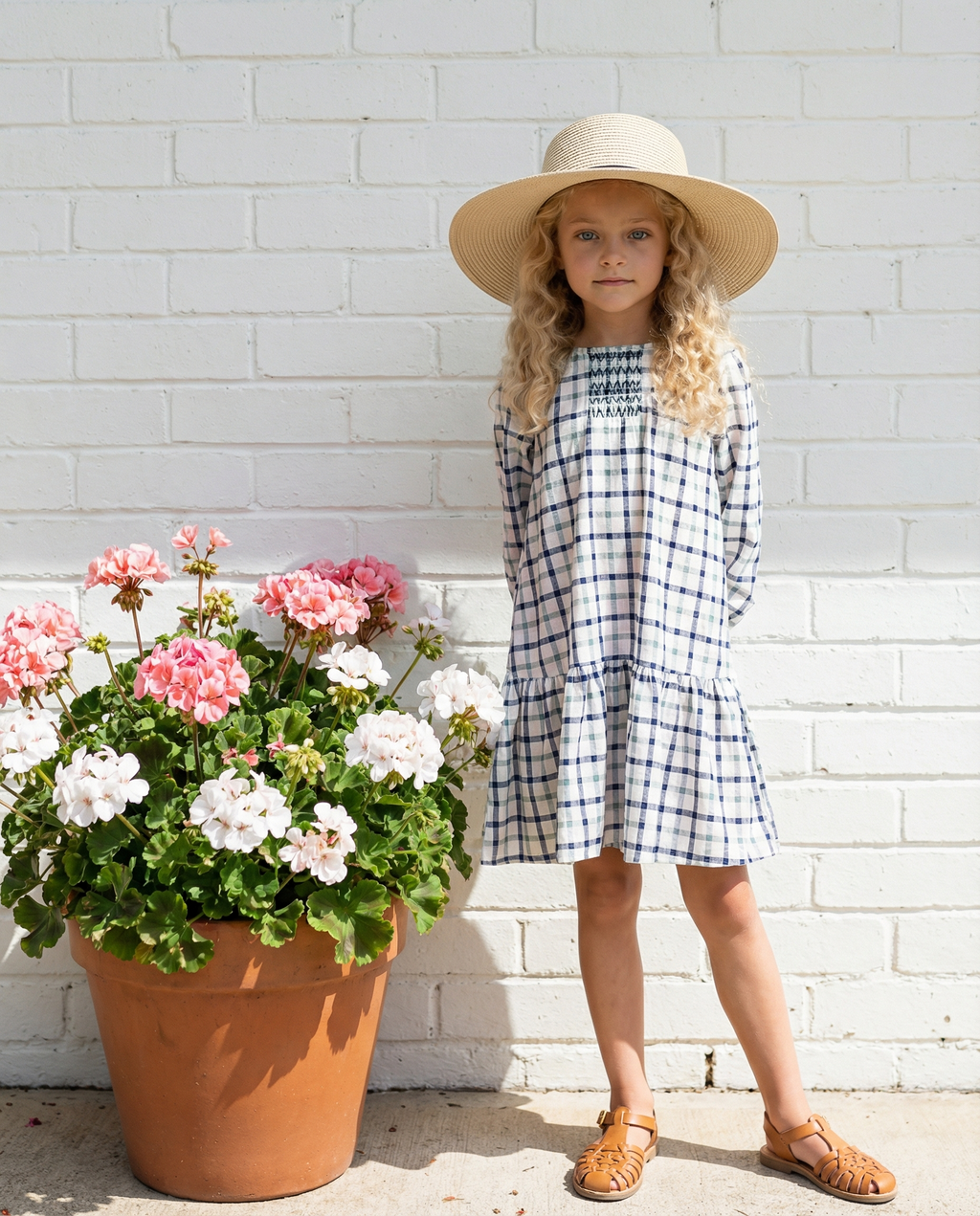 Navy and White Plaid Smocked Dress