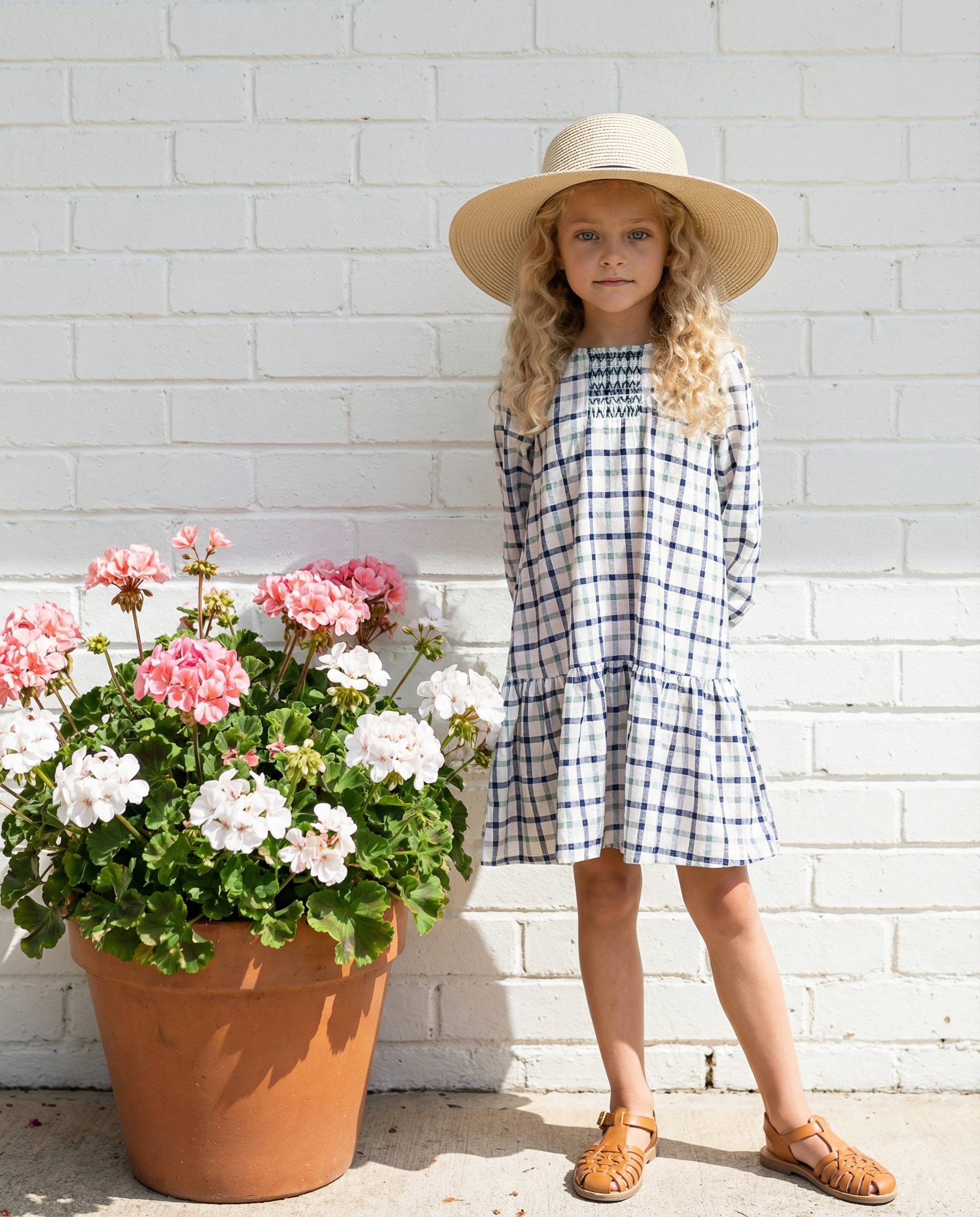 Navy and White Plaid Smocked Dress