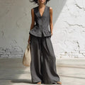 Women's Bohemian Ruffled Sleeveless Tank & Pants Set Dark Gray
