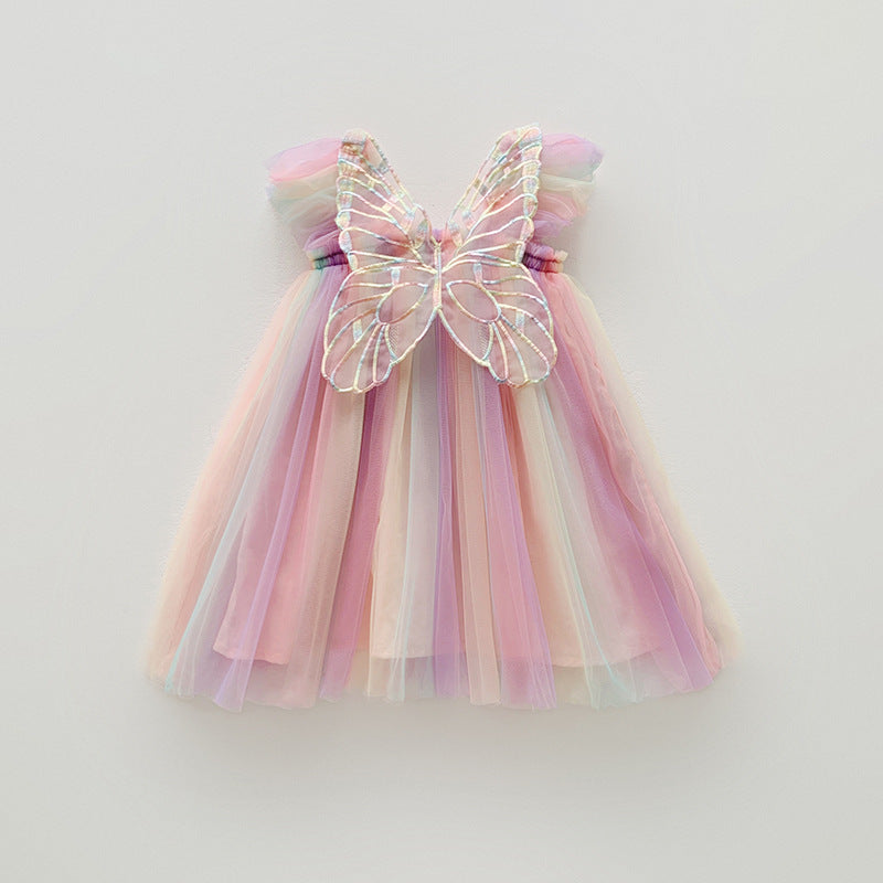 Rainbow Wings Mesh Girl Dress Classic Rainbow