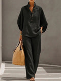 Women’s Casual Shirt and Full-Length Pants Set Black