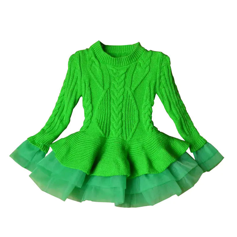 Girls' Sweater Dress Long Sleeve Green 130cm