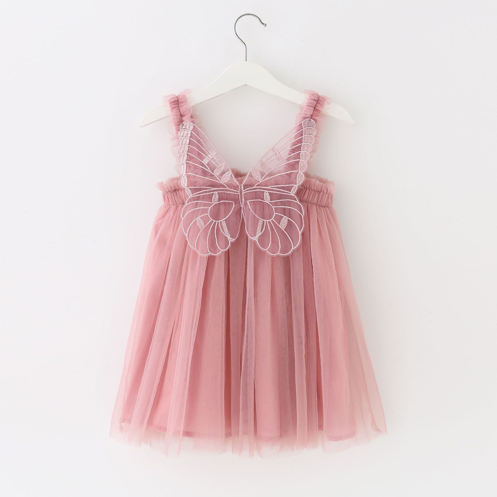 Children's Mesh Dress Sling Birthday Dress Pettiskirt Three-dimensional Angel Wings Fairy Fashionable Skirt Flesh Pink D266