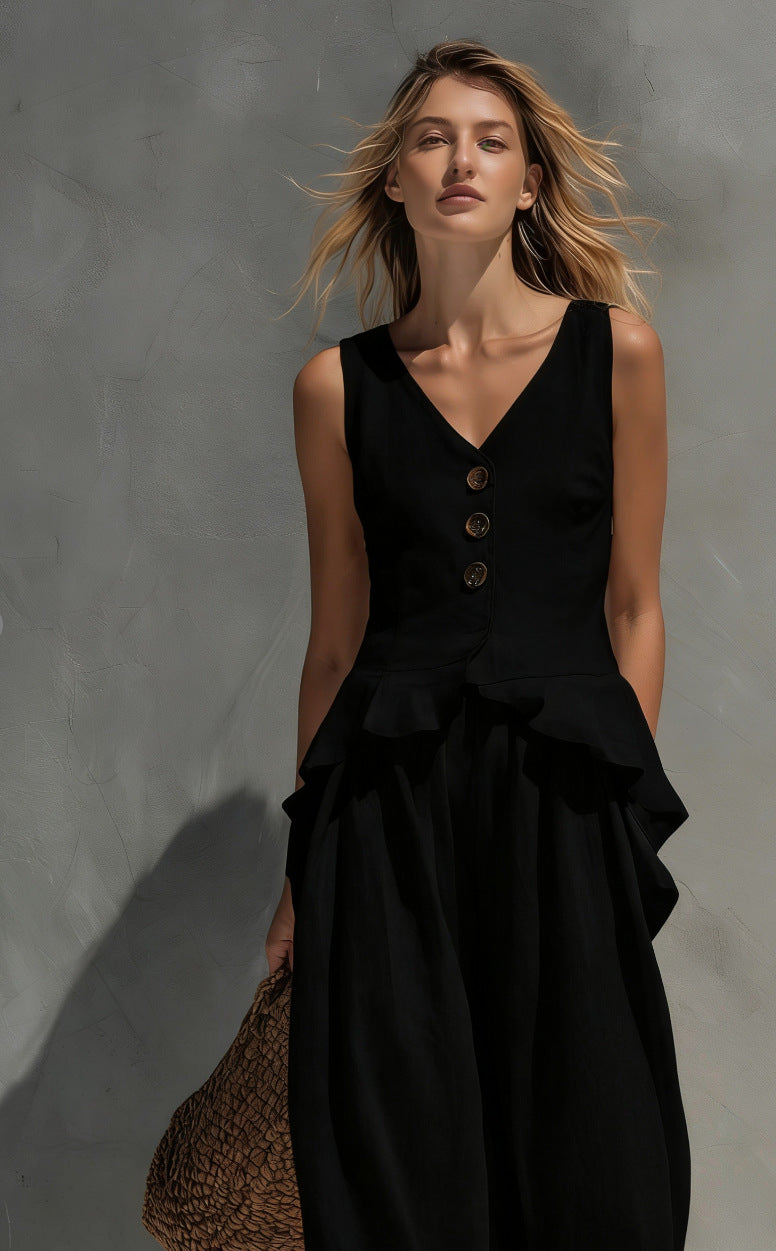 Women's Sleeveless Top & Wide-Leg Pants Two-Piece Set Black