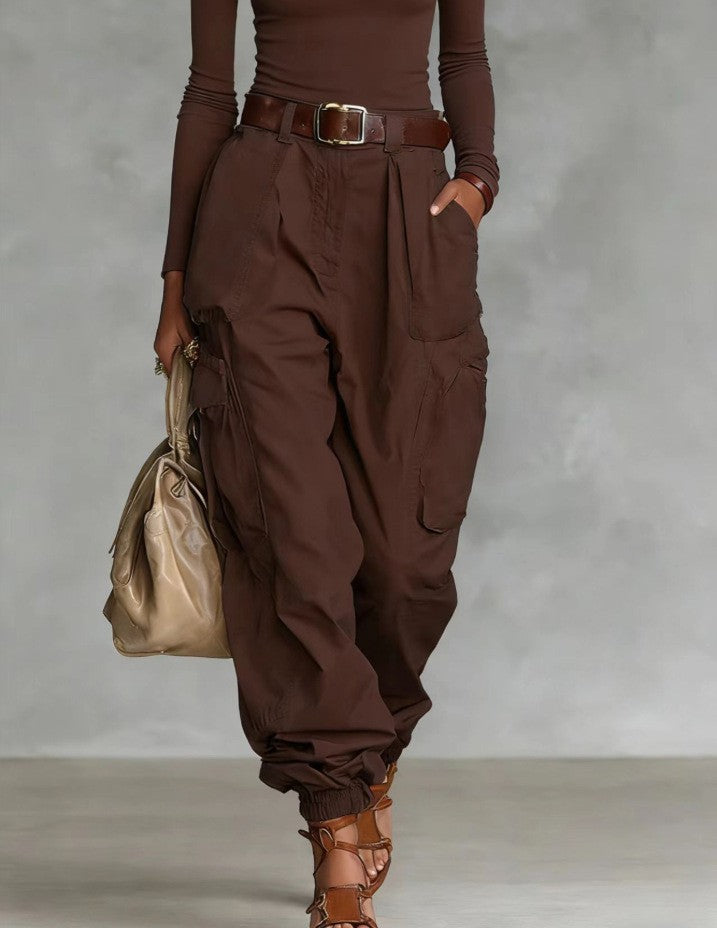 Women’s High-Waist Loose Fit Wide-Leg Casual Trousers Brown