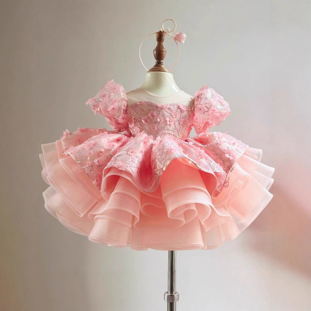 Short-sleeve Princess Dress For A Baby Girls First Birthday Pink