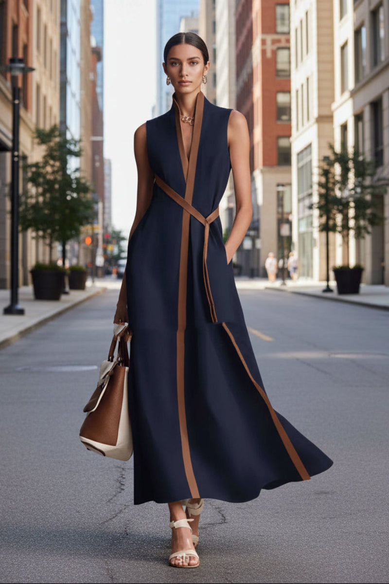 Women's Patchwork Cardigan & Wide Leg Pants Set | Colorblock Linen Black