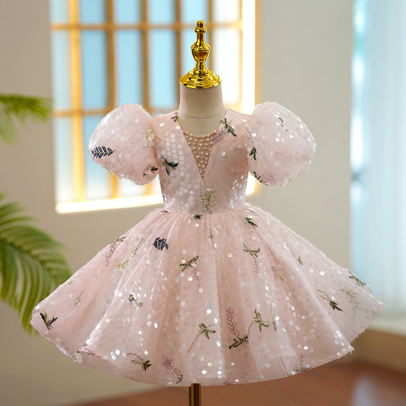 New Floral Princess Dress For Flower Girls Hostpresenter And Piano Performance Outfit Pink