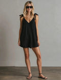 Women's V-Neck Sleeveless Jumpsuit – Cardigan Strap Cropped Straight-Leg Black