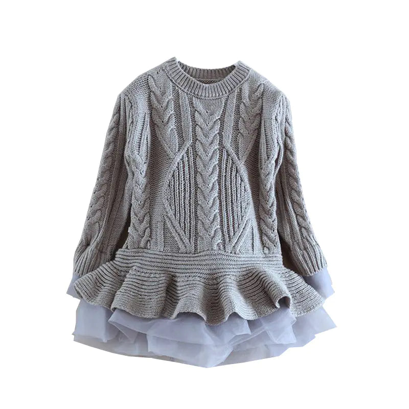 Girls' Sweater Dress Long Sleeve Grey 110cm