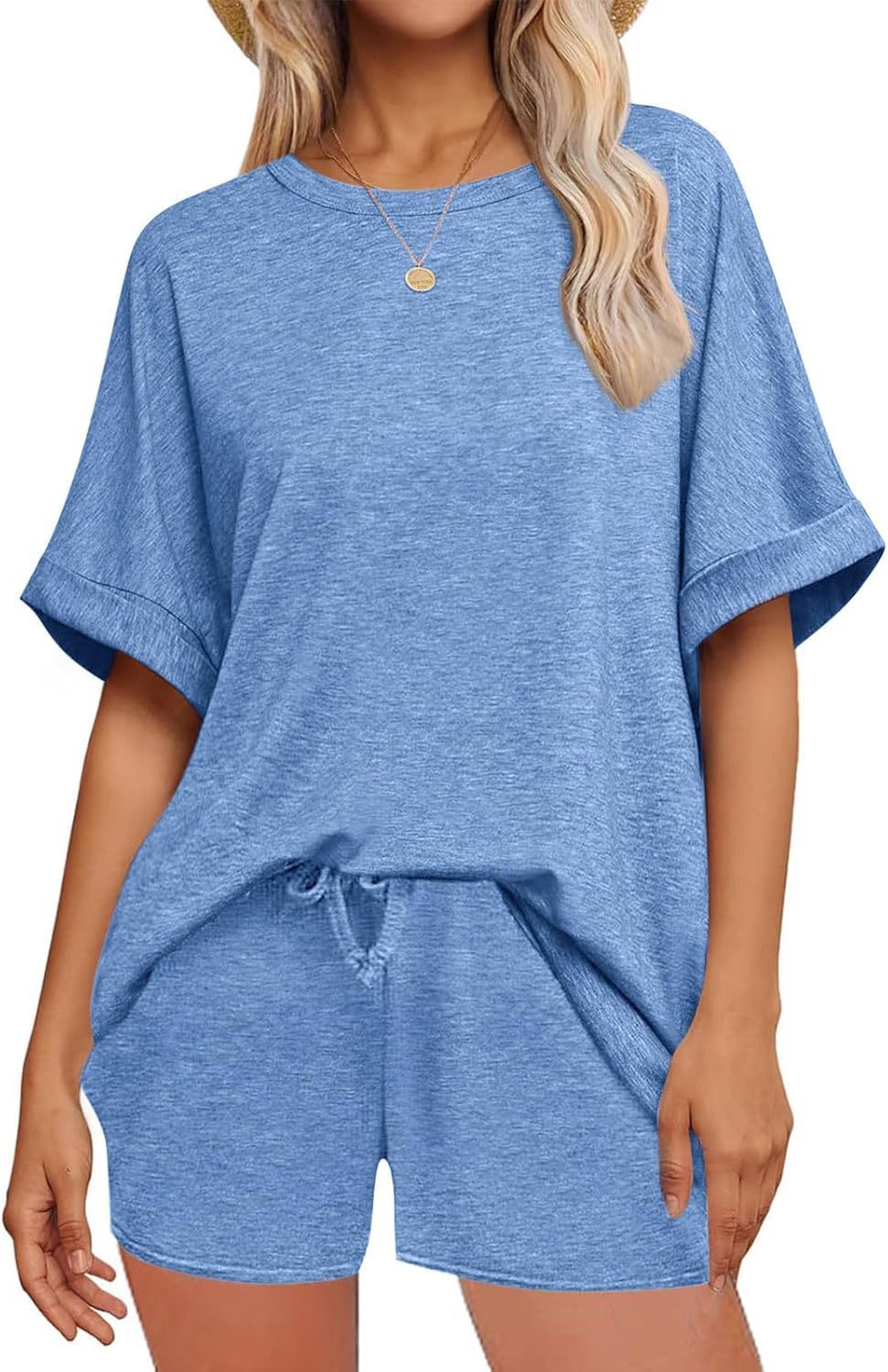 👕 Oversized T-Shirt & Drawstring Shorts Set – Ultimate Casual Comfort Lake Blue