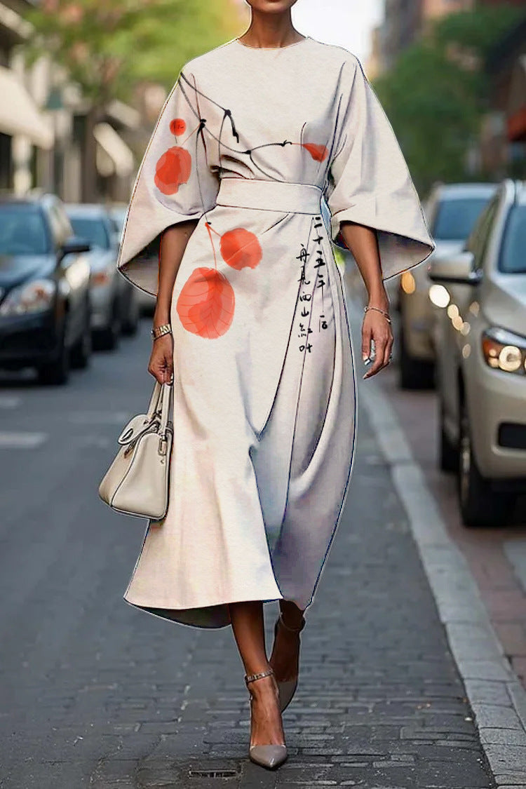 Geometric Print Batwing Sleeve Flowy Maxi Dress – 12 Styles, XS–XXXL Style7