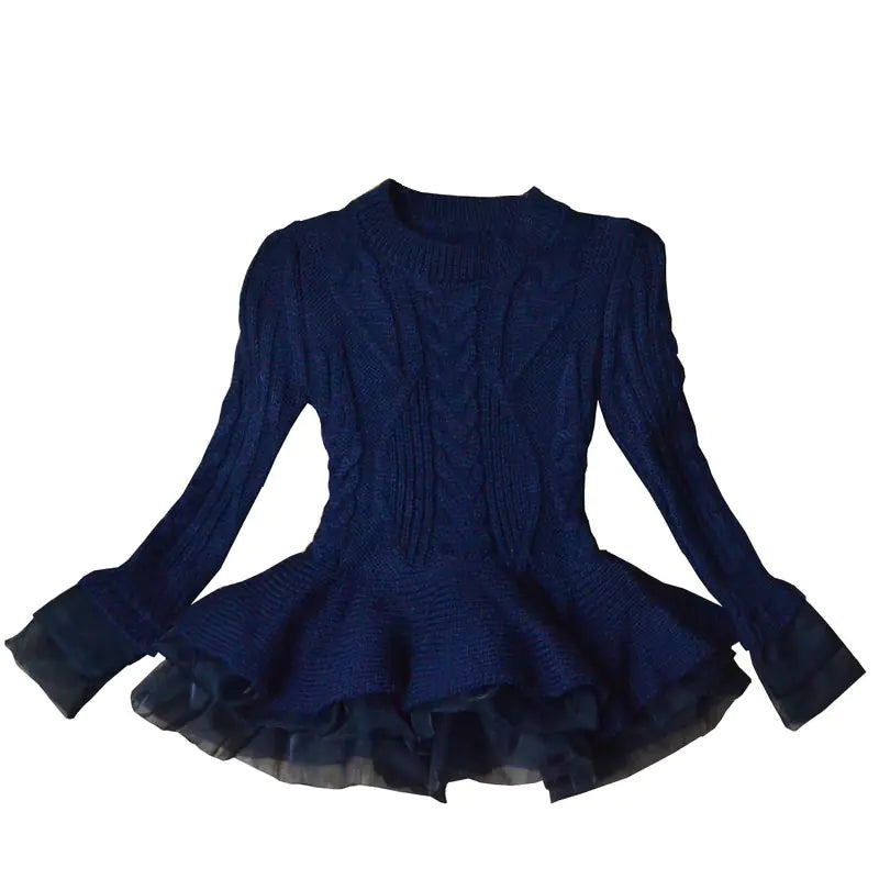 Girls' Sweater Dress Long Sleeve Navy 140cm