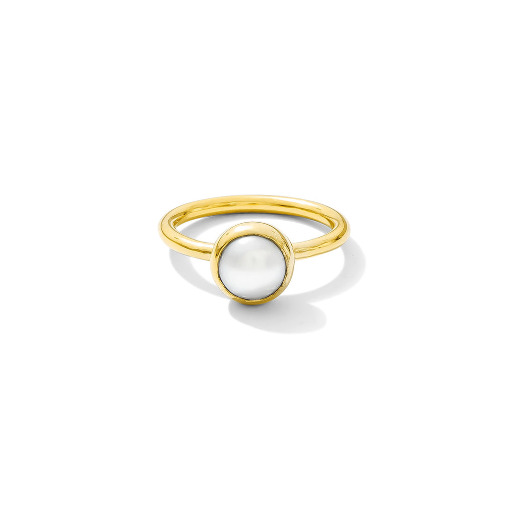 Freshwater Pearl Bombshell Ring Gold-Plated Recycled Metal Band Statement