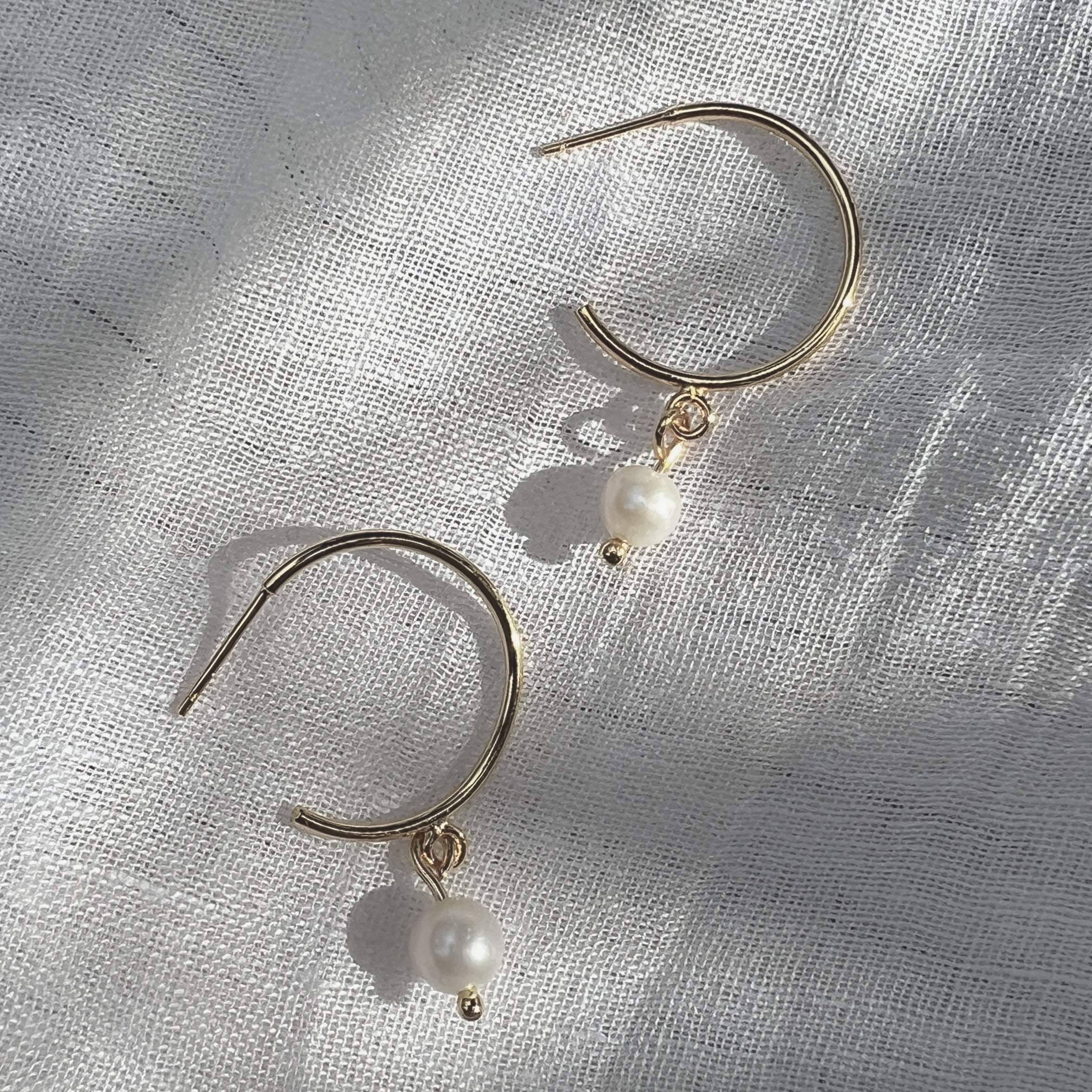 Freshwater Pearl Hoop Earrings Gold Plated Recycled Shell Brass Minimal