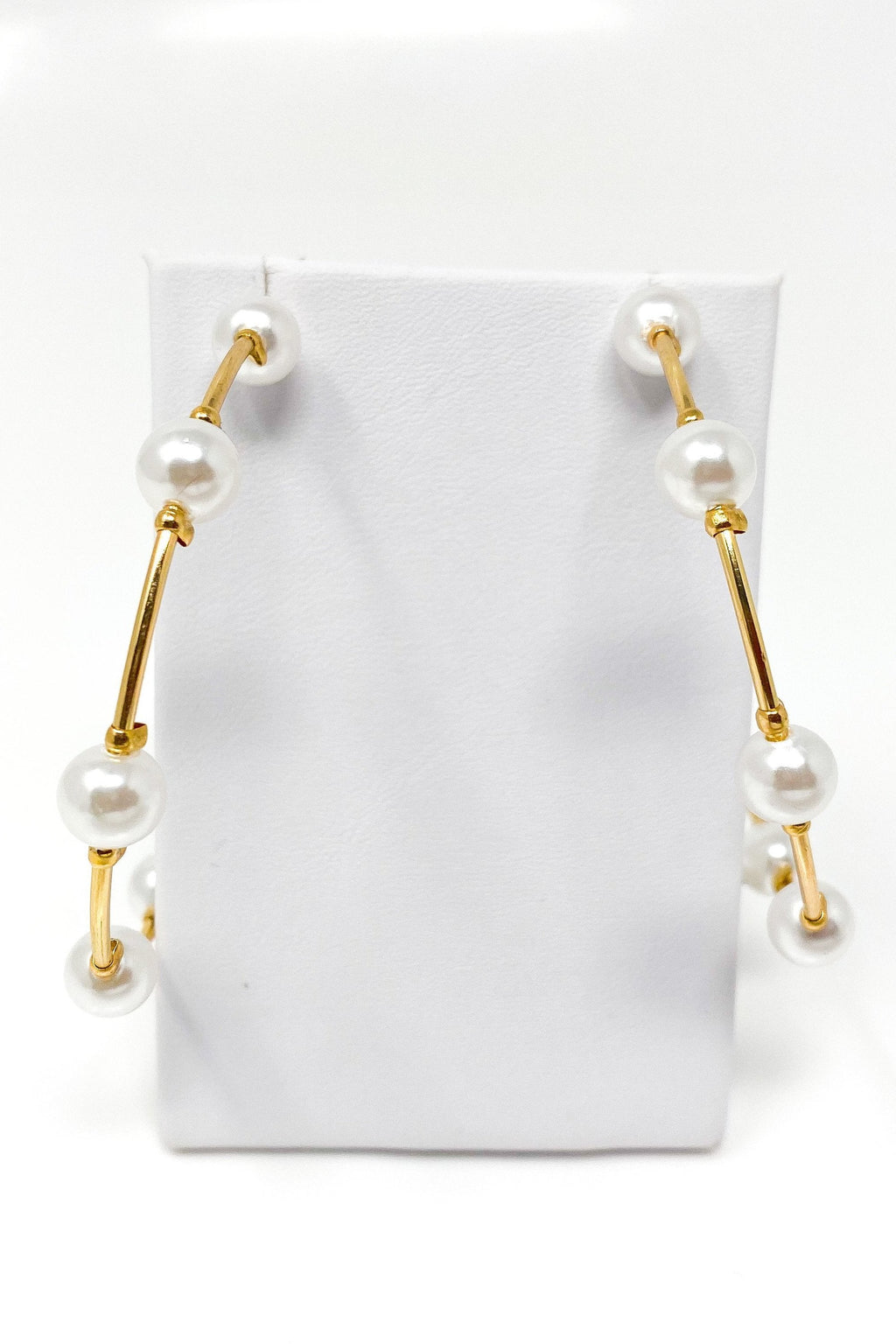 Gold Pearl Hoop Earrings Elegant Classic Lightweight