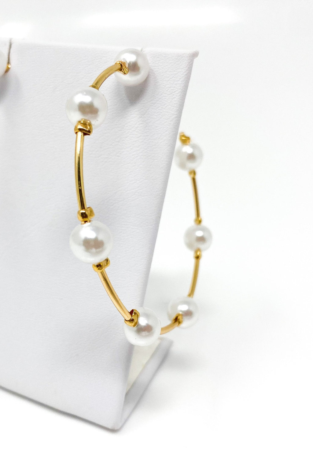 Gold Pearl Hoop Earrings Elegant Classic Lightweight