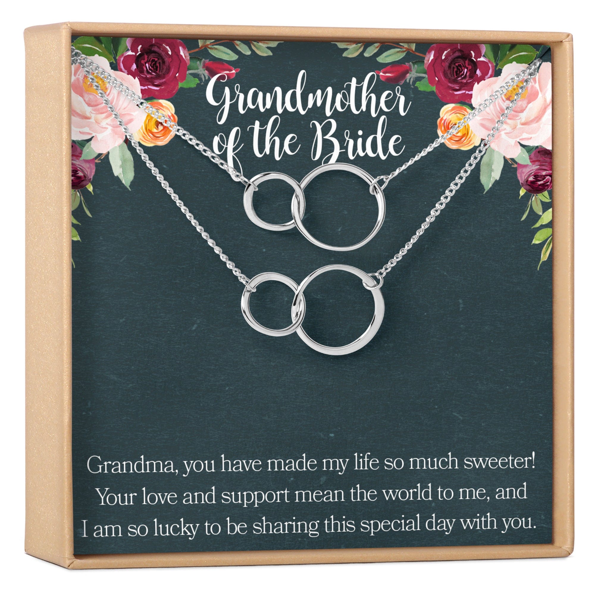 Grandmother of the Bride Necklace, Multiple Styles 2 Interlocking Circles, Set of 2 Silver