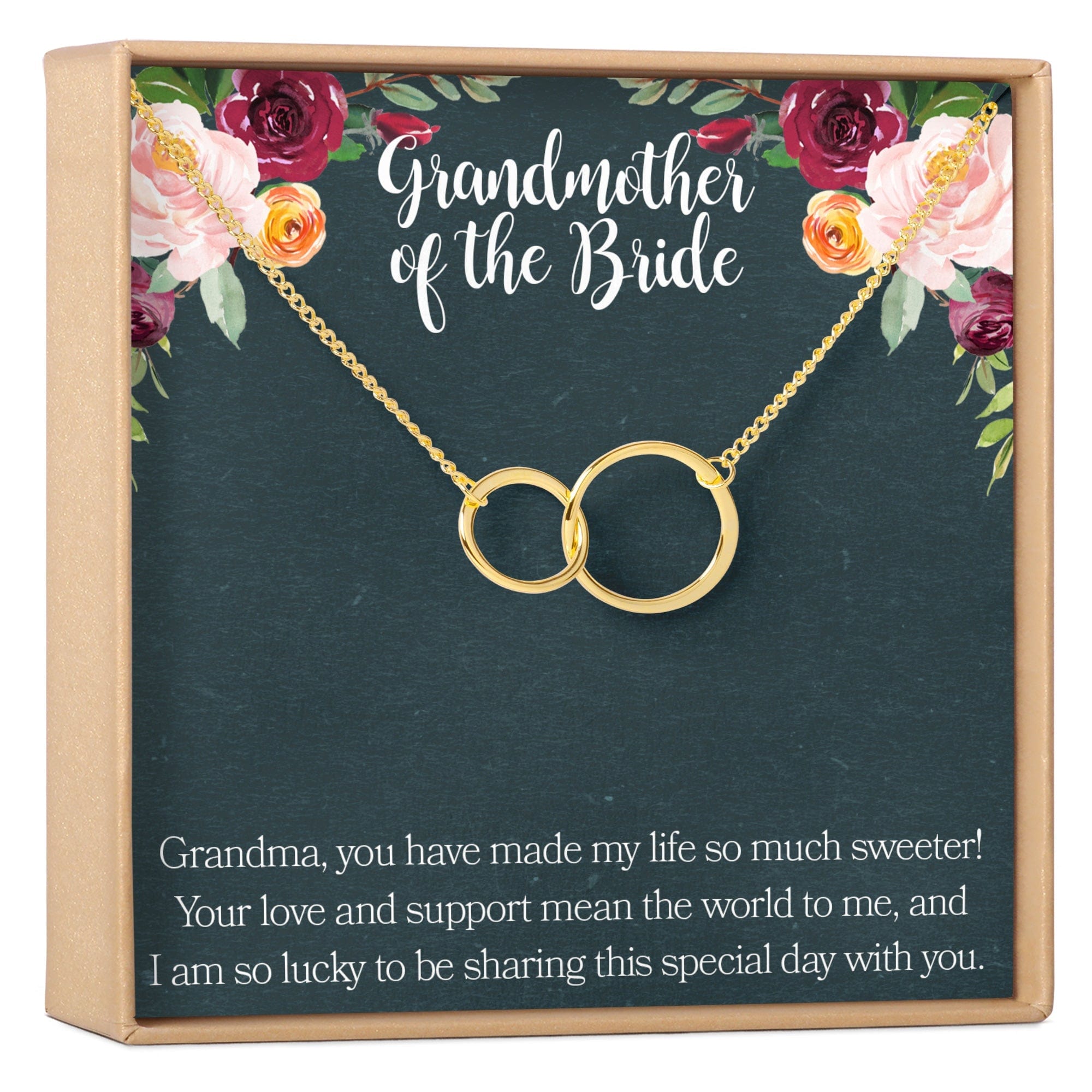 Grandmother of the Bride Necklace, Multiple Styles 2 Interlocking Circles (1) Gold