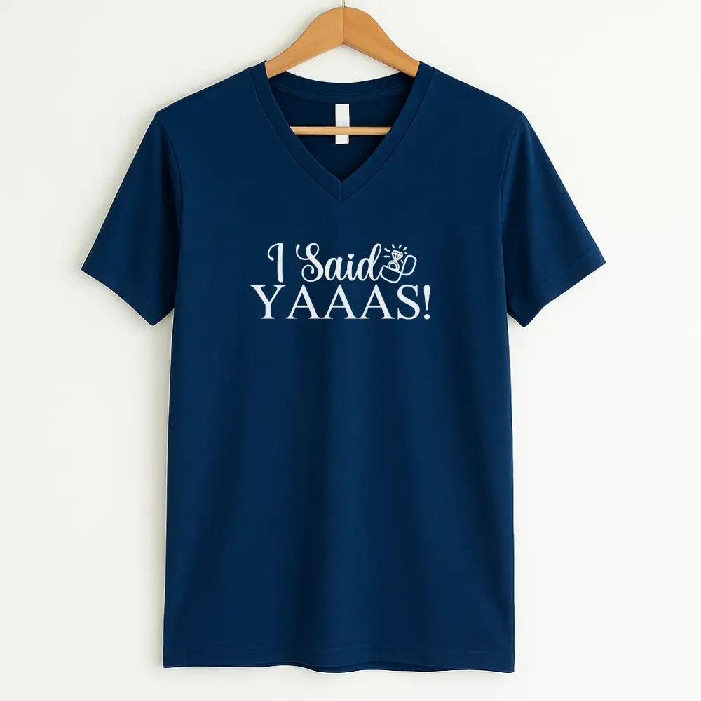 💍 I Said YAAAS Bachelorette Crew Party 🍾 Matching V-Neck T-Shirts Bride Navy
