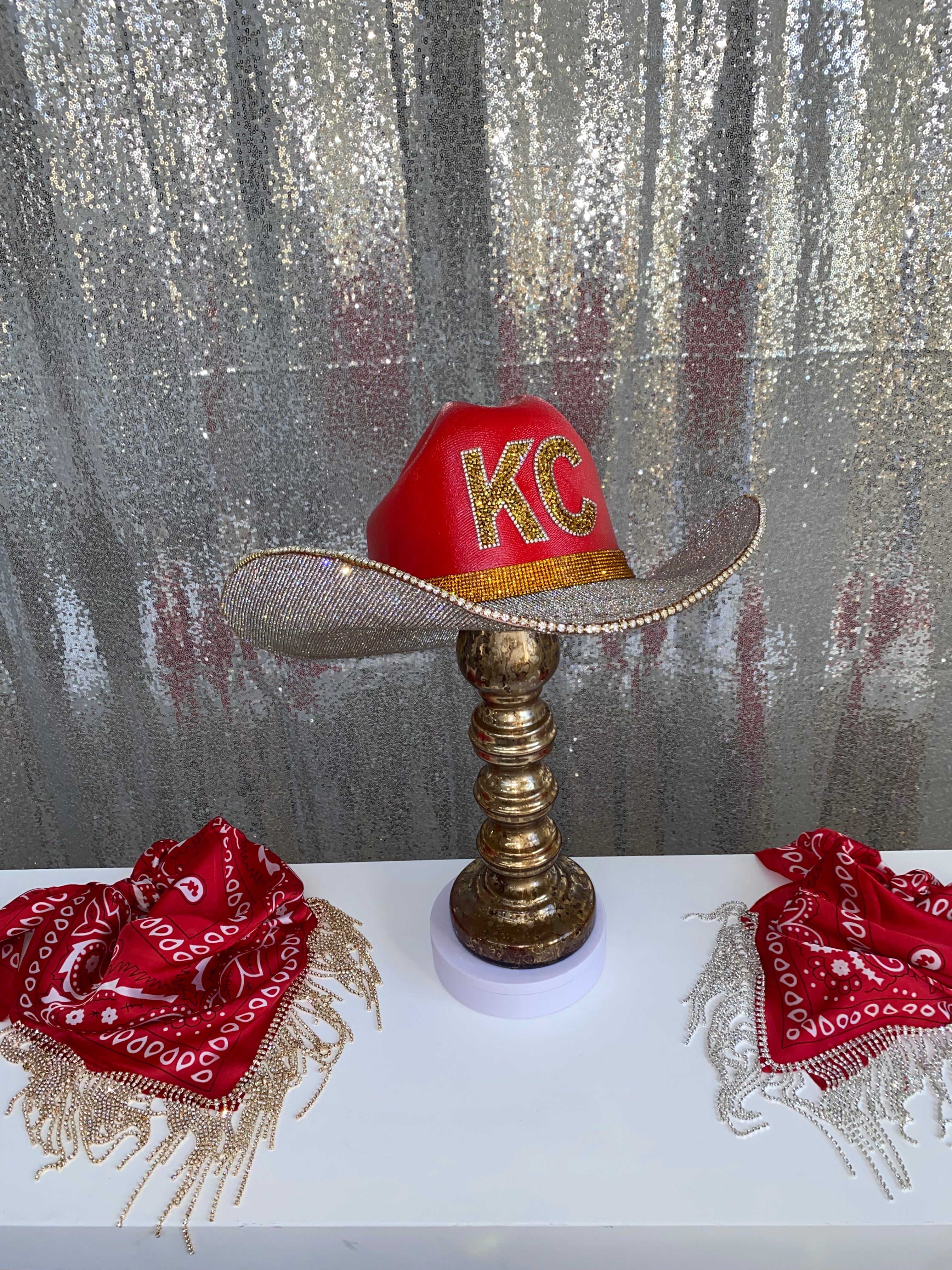 Kansas City Chiefs Hat Both brims rhinestoned w crystal rhinestones S M