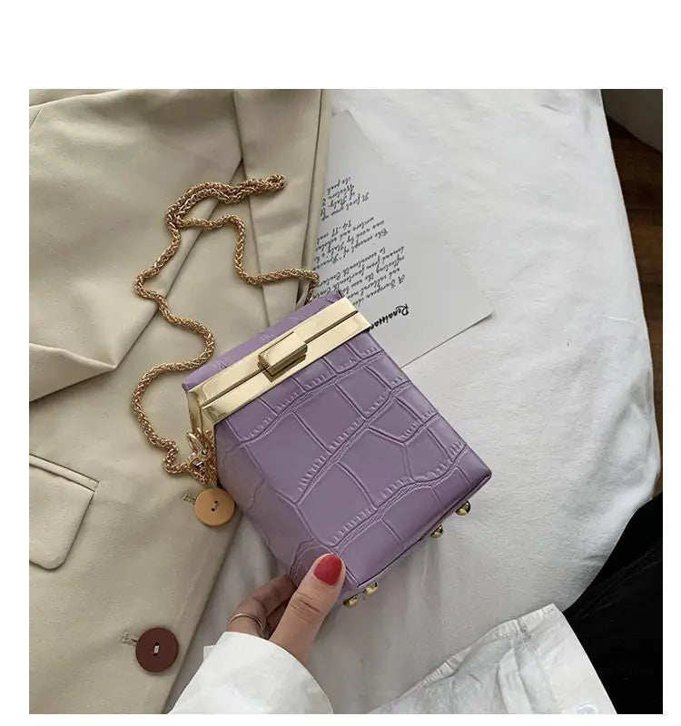 Small Retro Stone Pattern Square Bag for Women yellow