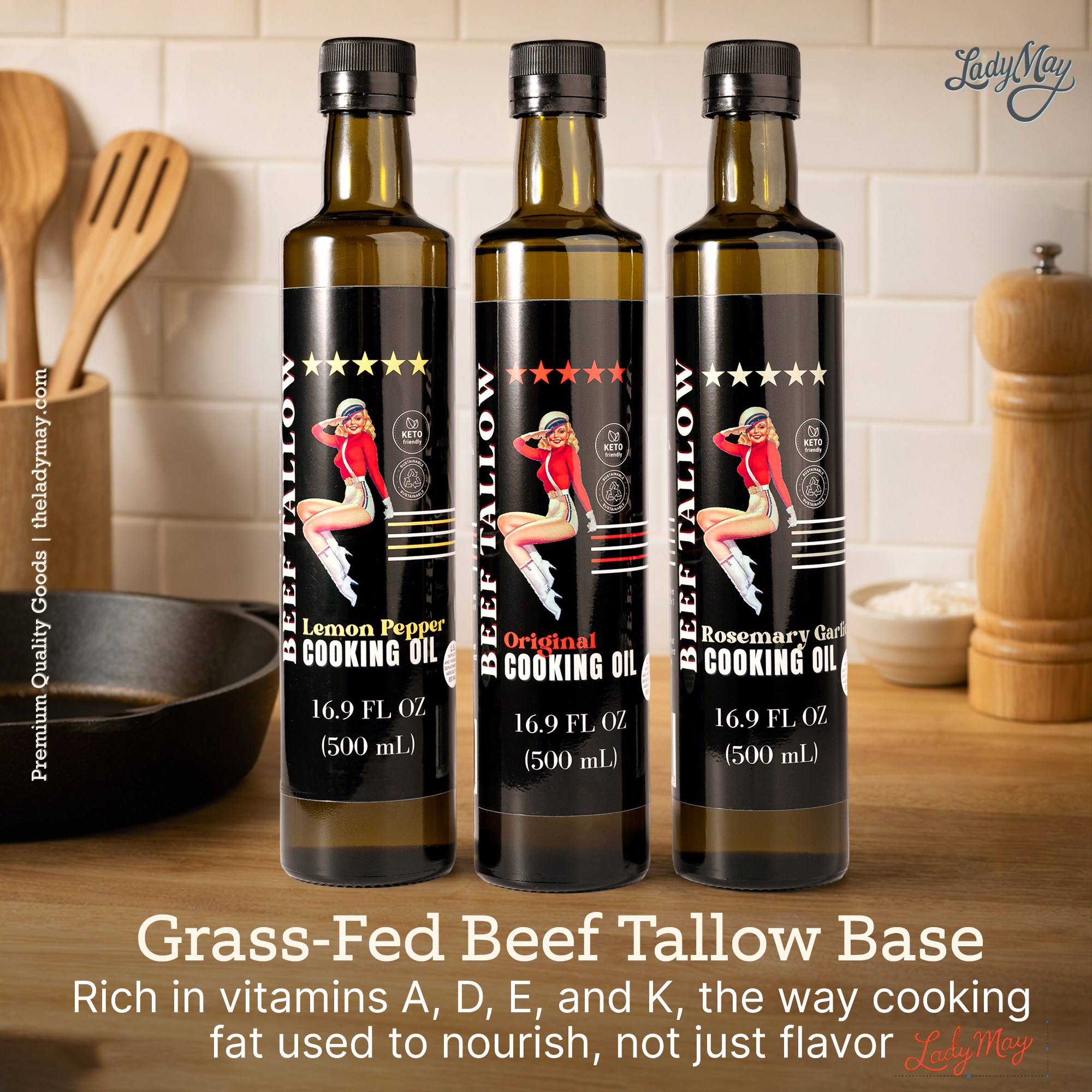 Premium Grass-Fed Beef Tallow Cooking Oil - Restaurant-Proven | Choose Your Flavor Rosemary Garlic