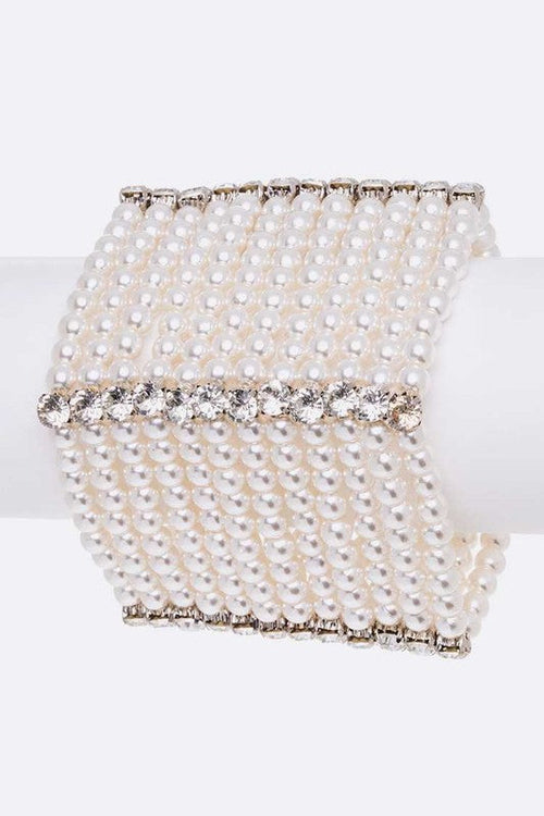 Layered Pearl Bracelet With Crystal Accents Statement O S Rhodium White