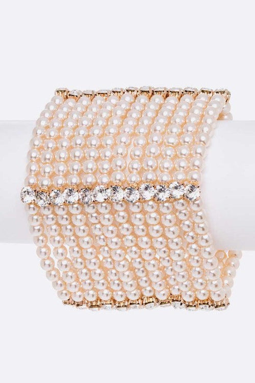 Layered Pearl Bracelet With Crystal Accents Statement O S GOLD CREAM