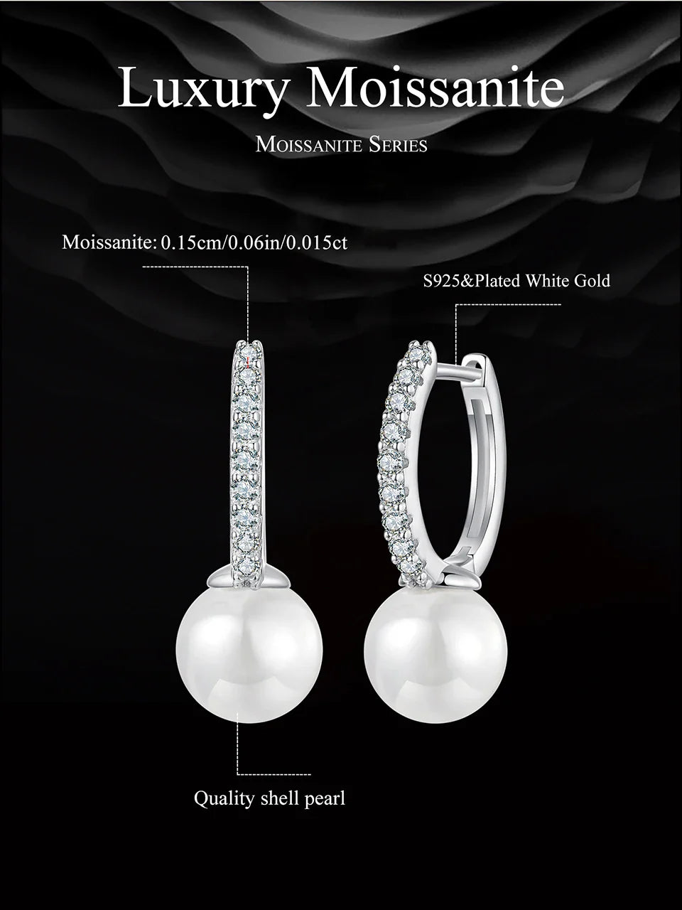 Moissanite Pearl Drop Earrings 925 Sterling Silver Shell Hoop Wedding Gift