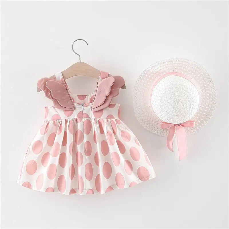 Summer Big Dot Wings Princess Dress with Hat Pink 80