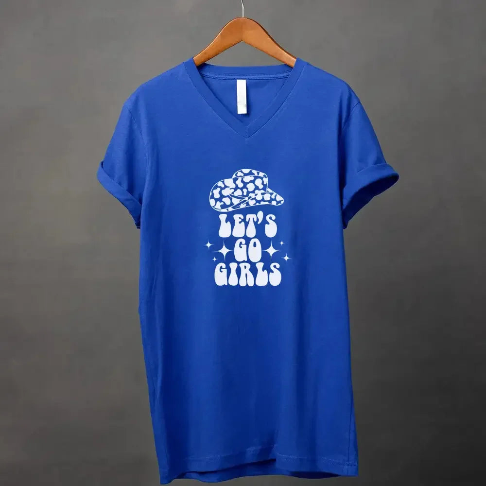 🍾 Man I Feel Like a Bride Bachelorette Party Matching V-Neck T-Shirts 💍 Let's Go Girl Royal Blue