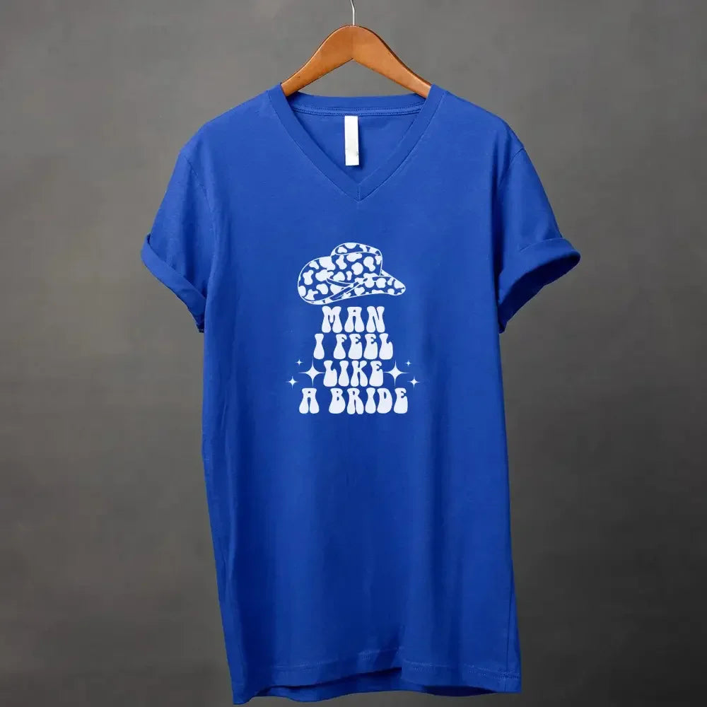 🍾 Man I Feel Like a Bride Bachelorette Party Matching V-Neck T-Shirts 💍 Man I Feel Like A Bride Royal Blue