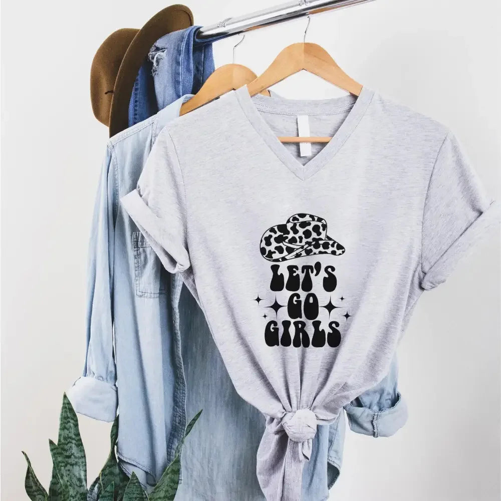 🍾 Man I Feel Like a Bride Bachelorette Party Matching V-Neck T-Shirts 💍 Let's Go Girl Gray