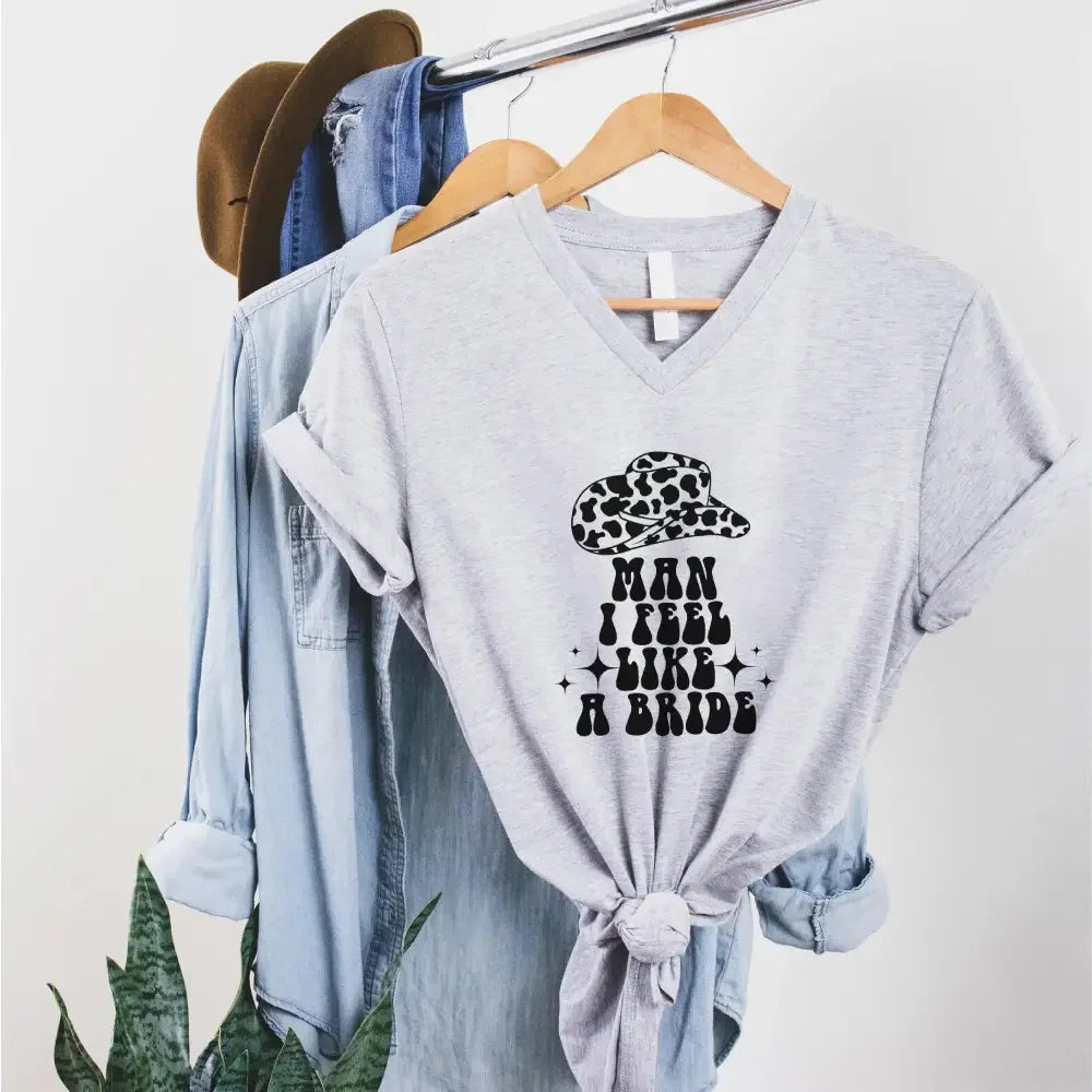 🍾 Man I Feel Like a Bride Bachelorette Party Matching V-Neck T-Shirts 💍 Man I Feel Like A Bride Gray