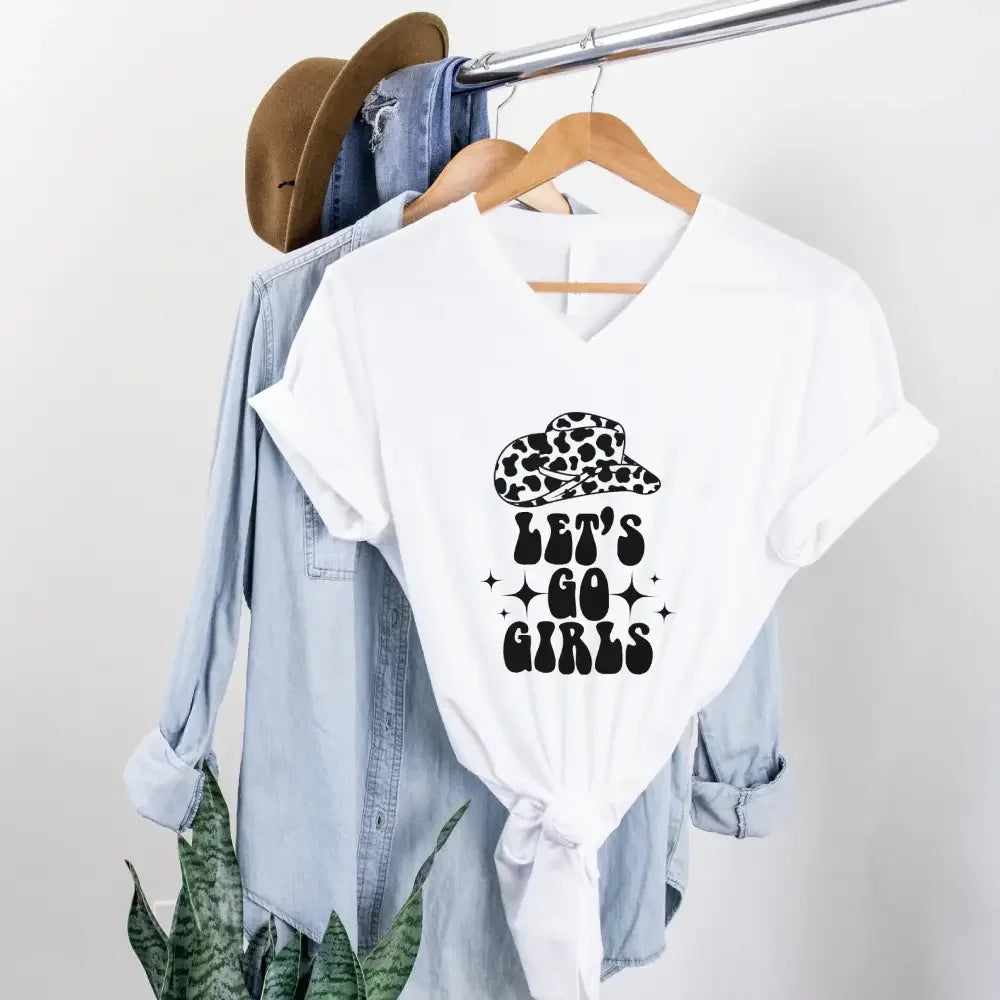 🍾 Man I Feel Like a Bride Bachelorette Party Matching V-Neck T-Shirts 💍 Let's Go Girl White