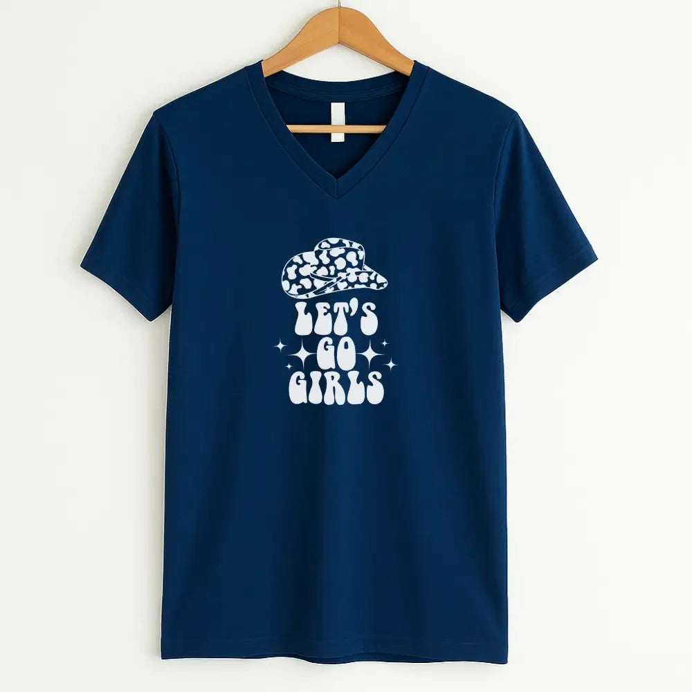 🍾 Man I Feel Like a Bride Bachelorette Party Matching V-Neck T-Shirts 💍 Let's Go Girl Navy