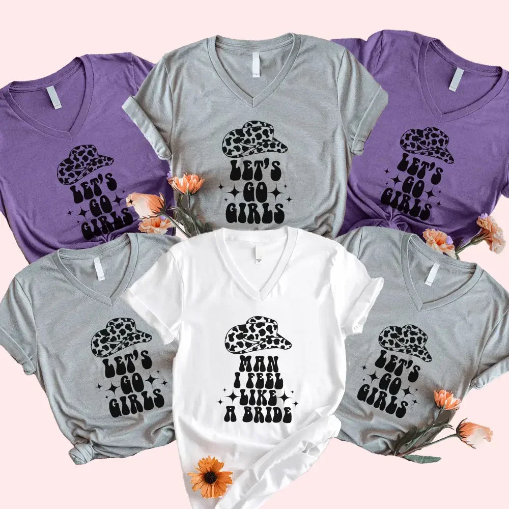 🍾 Man I Feel Like a Bride Bachelorette Party Matching V-Neck T-Shirts 💍