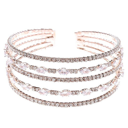 Marquise CZ Wrap Bracelet Gold Plated Multirow Spring Cuff One Rose Gold-Clear