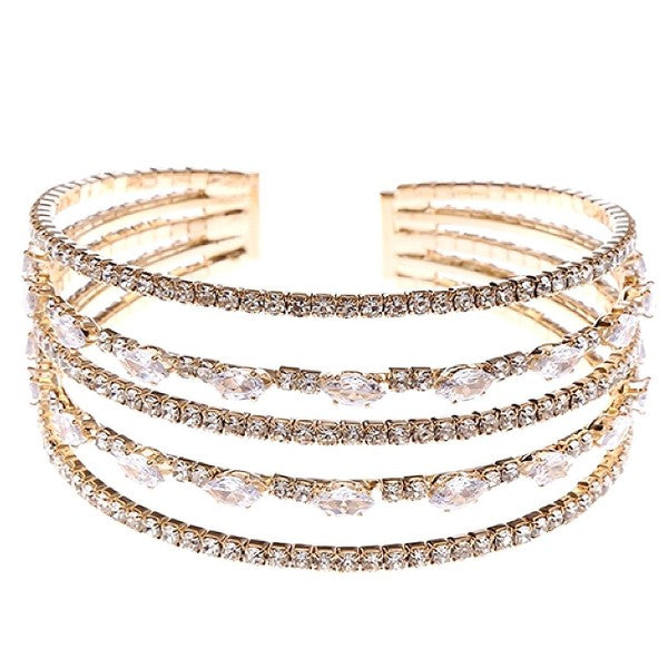 Marquise CZ Wrap Bracelet Gold Plated Multirow Spring Cuff