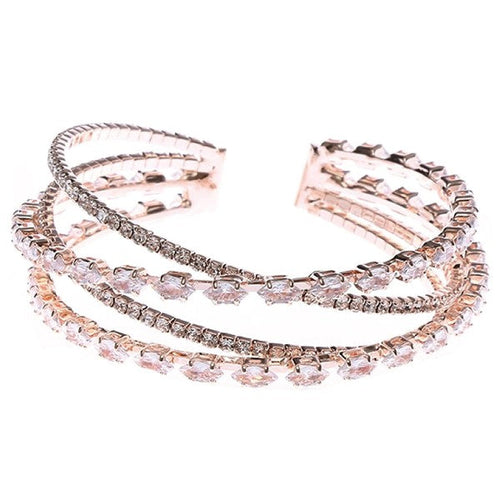Marquise CZ Wrap Bracelet Rose Gold Triple Layer Cuff One Rose Gold-Clear