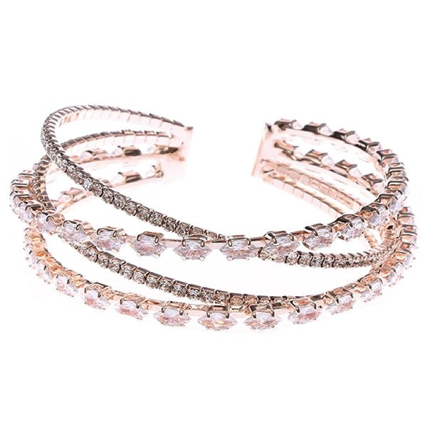 Marquise CZ Wrap Bracelet Rose Gold Triple Layer Cuff