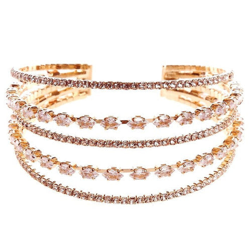 Marquise Oval CZ Wide Spring Wrap Bracelet Gold Tone One Rose Gold-Clear