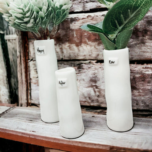 Mini Porcelain Vase Gift Set 3 White Glazed Bud Vases In Gift Box Ever After Style