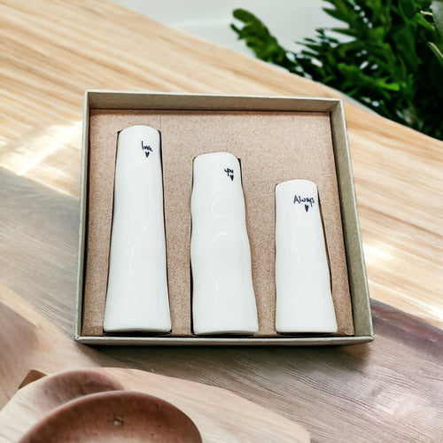 Mini Porcelain Vase Gift Set 3 White Glazed Bud Vases In Gift Box Love You Style