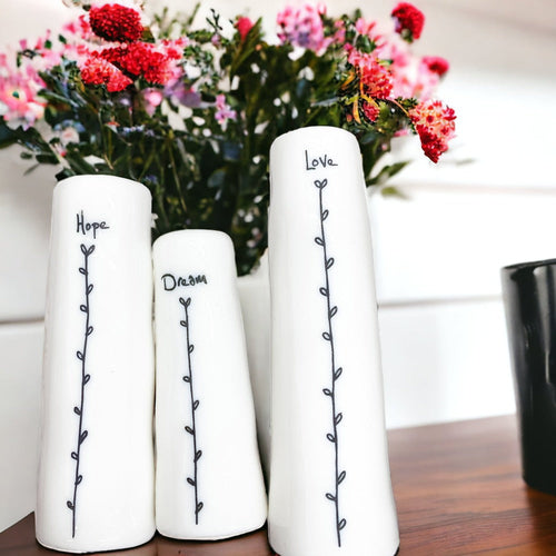 Mini Porcelain Vase Gift Set 3 White Glazed Bud Vases In Gift Box Hope & Dreams Style
